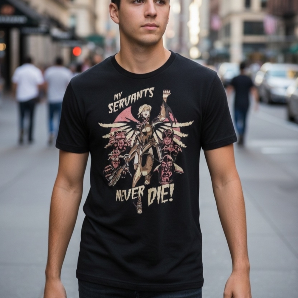 "MY SERVANTS NEVER DIE"🔥Graphic Tee HeroicDesign BLIZZARD ENTERTAINMENT Sz M